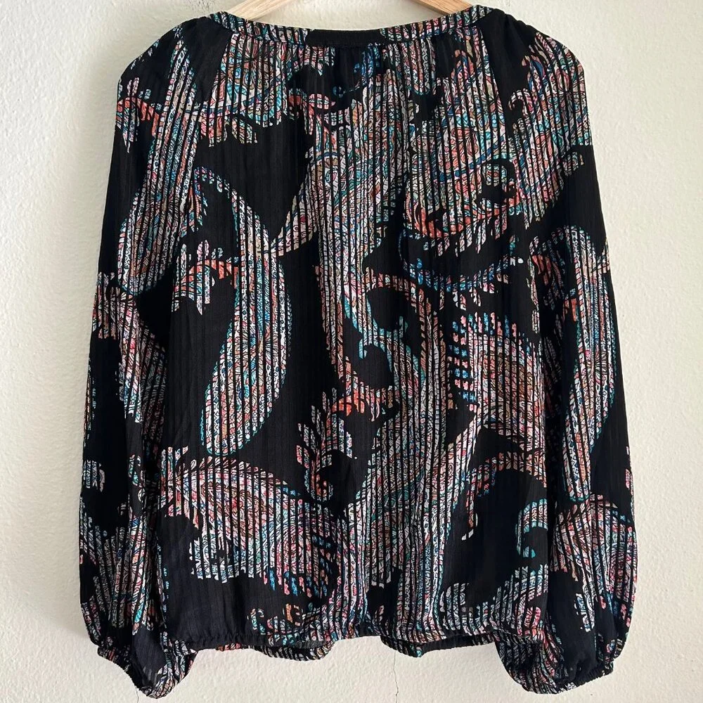 Maeve Anthropologie Top Boho Peasant Blouse Black Abstract SZXS Casual Relaxed